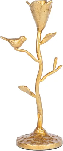 Vista 7 de Creative Co-Op Candelabro de hierro fundido forjado a mano con flores y pájaro, dorado
