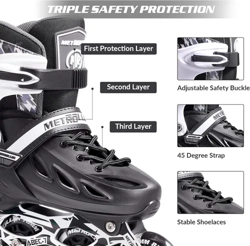Vista 4 de METROLLER Patines en línea para niñas y niños, mujeres, hombres, 4 tallas ajustables, patines en línea con ruedas que se iluminan, patines