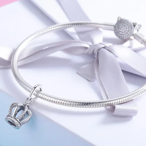 Vista 4 de WOSTU Exquisitos dijes de plata de ley 925 con forma de corazón rosa para pulseras, la llave de corazón, cuentas para mujeres y niñas