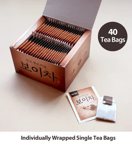 Vista 5 de Ssanggye Té Pu-erh de 0.02 oz x 40 bolsitas de té, 100% de fermentación natural Puer Pu'er, contiene cafeína natural, antiinflamación, mejora
