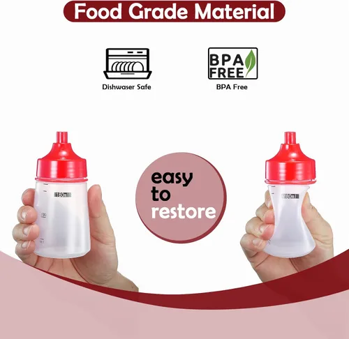 Vista 4 de Botellas exprimibles de condimentos para salsas, panqueques de plástico – boca ancha para cocina, ketchup mostaza, botella vacía para glaseado