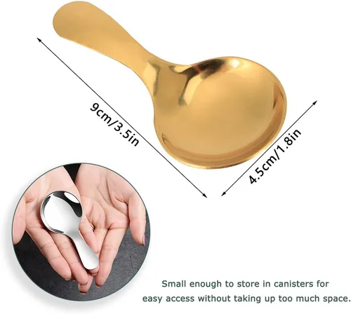 Vista 2 de Watris Veiyi - 5 cucharas de mango corto para condimentos de azúcar, café, té Cucharas pequeñas para postres de sal, mini cucharas doradas