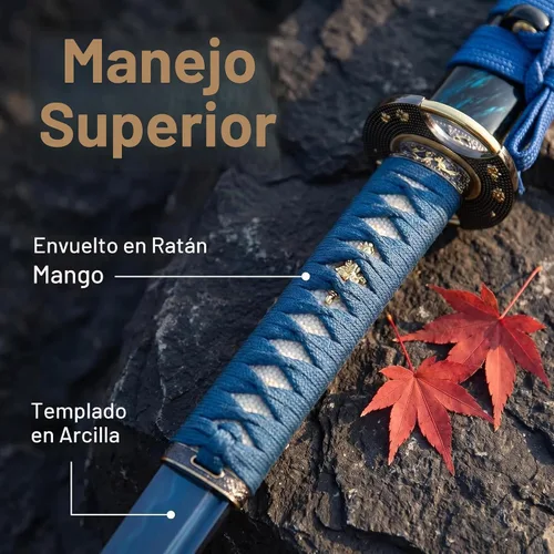 Vista 4 de Katana Sword, Handmade Samurai Sword 9260 Spring Steel - Plum Blossom Design, Full Tang & Clay Tempered - Ideal for Training, Practice, Collection &