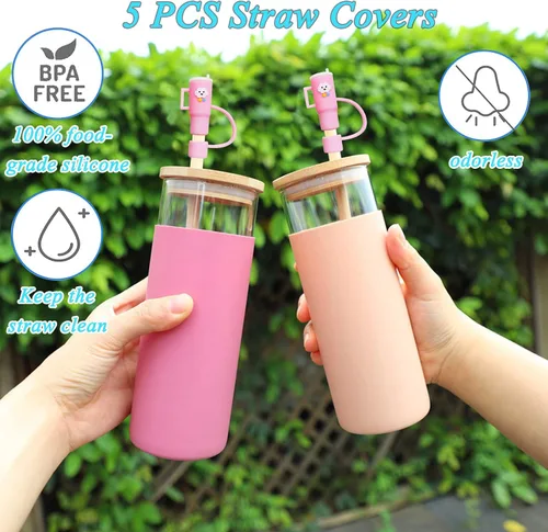 Vista 3 de Tapa de popote para copa Stanley, 5 piezas de popote de silicona compatible con vaso Stanley de 30 y 40 onzas con asa, cubiertas de punta de popote