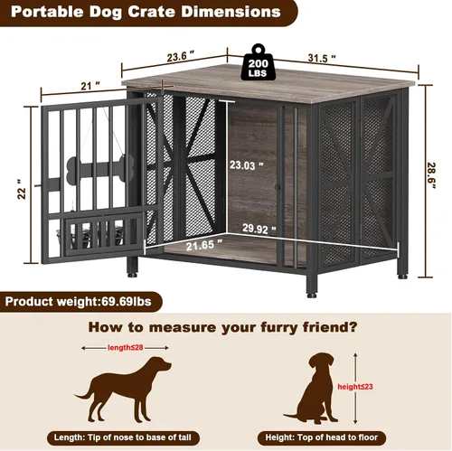 Vista 6 de EasyCom Muebles plegables para perros, jaulas de 31.5 pulgadas para perros pequeños/medianos, perrera de madera para interiores con etiqueta