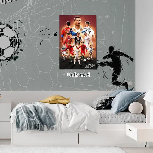 Vista 3 de Póster firmado de Cristiano Ronaldo, superestrella del fútbol, para habitación de niños, decoración de pared del dormitorio, pósteres de estrellas