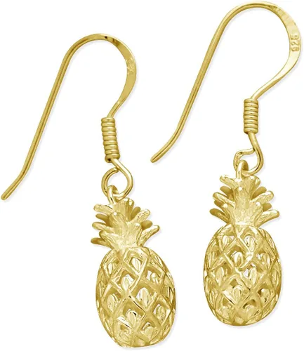 Vista 5 de Pendientes colgantes de piña de plata de ley Acentos chapados en plata y oro amarillo