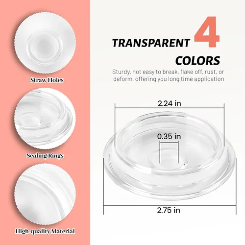 Vista 3 de Joyclub Paquete de 4 tapas acrílicas para vasos de vidrio de 16 onzas con tapas de bambú y pajitas, vasos reutilizables para café helado, vasos