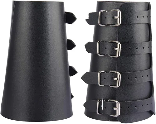 Vista 19 de AZORA Pulsera de cuero con guantelete medieval, con hebilla, brazalete ancho, armadura, 2 unidades Martillo Bracers-negro