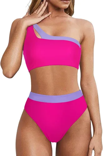 Vista 44 de MOOSLOVER Traje de baño de dos piezas con corte alto y cintura alta para mujer