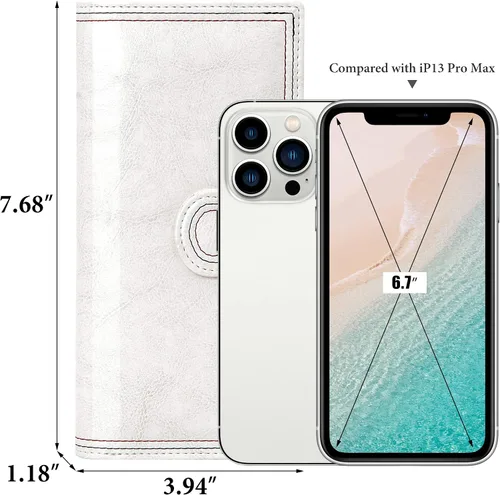 Vista 3 de VOCUS Cartera de cuero para mujer, billetera larga con cremallera para mujer, tarjetero de gran capacidad, tarjetero de crédito para mujer, Blanco