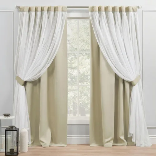 Vista 10 de EXCLUSIVE HOME Catarina - Par de paneles de cortinas en capas sólidas para oscurecer la habitación, opacas y transparentes, pestañas Gris nube