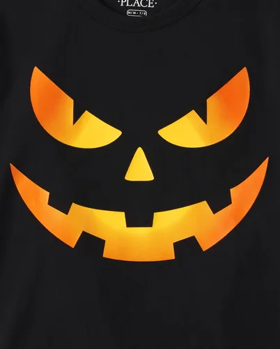 Vista 2 de The Children's Place, Camiseta de manga corta con gráficos de Halloween, color negro, XXL (16), Calabaza espeluznante