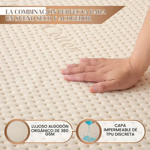Vista 4 de Protección de Colchón de Lujo Impermeable Orgánica Twin - Funda de Colchón de Algodón Orgánico Transpirable - Confort Premium de 380 GSM - Bolsillo