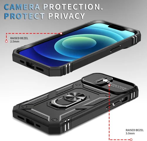 Vista 2 de Fetrim Funda para iPhone 14, Funda de teléfono con soporte de anillo de rotación para Apple iPhone 14 - Negro