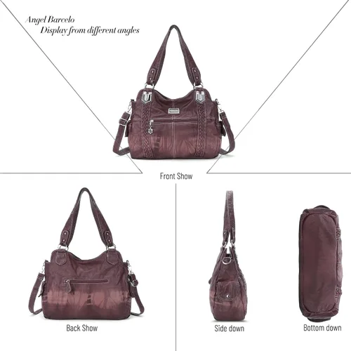 Vista 37 de Angel Barcelo - Bolsa de hombro amplia para mujer, diseño Hobo, cuero lavado