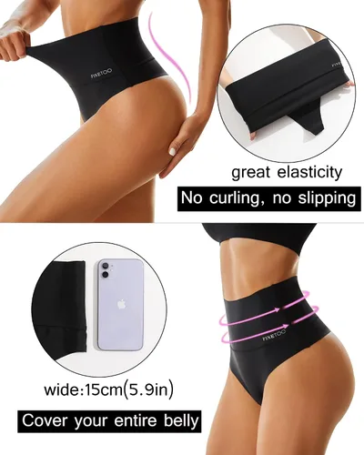 Vista 2 de FINETOO Tangas de cintura alta para mujer ropa interior con control de abdomen nailon suave elásticas no se muestran paquete de 4