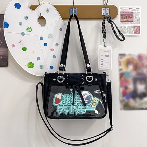 Vista 3 de Bolso versátil de gran capacidad para mujer, bolsa de exhibición de pin de cinta de seda de anime