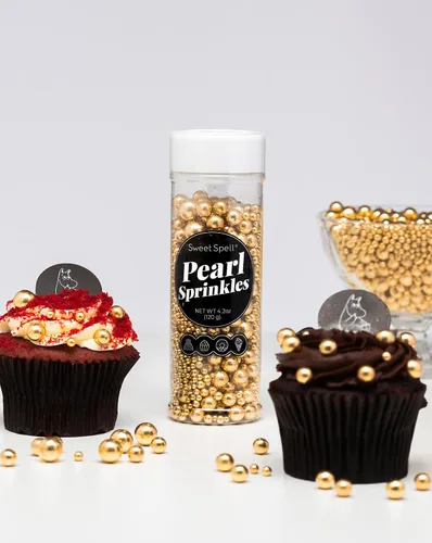 Vista 2 de Sweet Spell Bolas de perlas comestibles doradas para decoración de pasteles Dorado