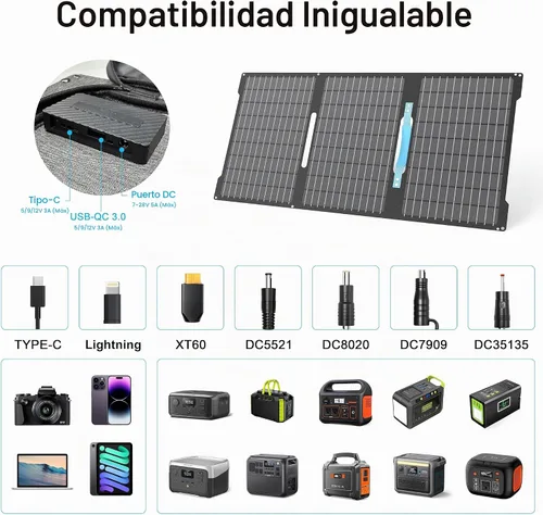 Vista 7 de Cargadores de paneles solares portátiles de 45 W con salidas USB-C, USB-A y CC, panel solar impermeable IP67 plegable para camping, emergencia