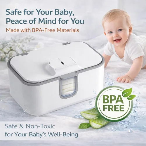 Vista 5 de Calentador de toallitas húmedas, calentador de toallitas para bebés y dispensador de toallitas húmedas para bebés, gran capacidad con luz nocturna