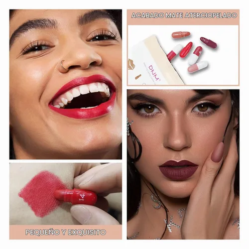 Vista 5 de Labiales de 18 colores de pastillas de cápsula, mini lápiz labial, juego de lápiz labial mate de larga duración, tinte de labios – Labiales Mate 24
