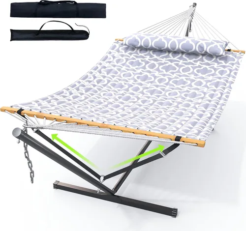 Vista 8 de ANAGOO Hamaca doble con soporte, hamaca de exterior resistente para dos, capacidad de 500 libras, marco de acero estable con correa de equilibrio