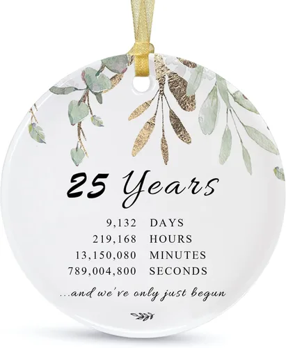 Vista 12 de Adorno de Navidad de aniversario de 10 años 2026, décimo para parejas, adorno de cerámica de diez años casados para decorar bodas en el hogar