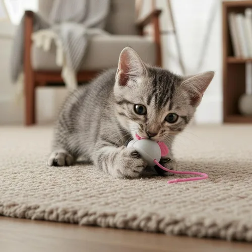 Vista 7 de SmartyKat Juguete de gato de mármol con diseño de ratón de mármol, acción impredecible para persecución en solitario y salto para gatos y gatitos