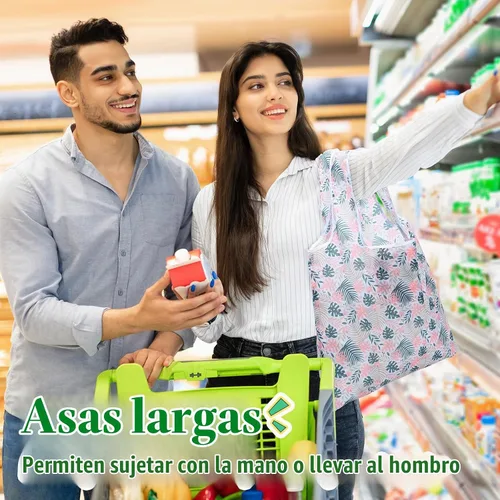 Vista 5 de Geyee 40 bolsas de compras reutilizables para comestibles, plegable, a granel, para cocina, impermeable, resistente, asa para regalo, bolsa de fiesta