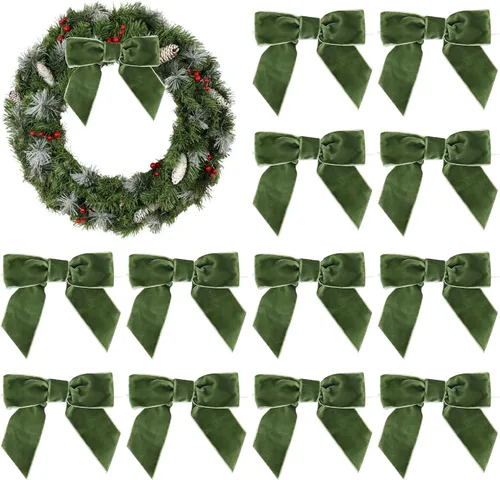 Vista 24 de AIMUDI Lazos de terciopelo verde manzana de 4.5 pulgadas, lazos de Pascua de terciopelo verde prefabricados, lazos verdes con alambre retorcido