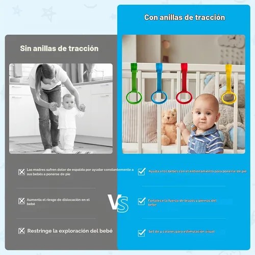 Vista 3 de 8 anillos de dominadas para corralitos de juegos, anillos de seguridad ajustables de plástico para bebés, asistente de caminar para niños pequeños