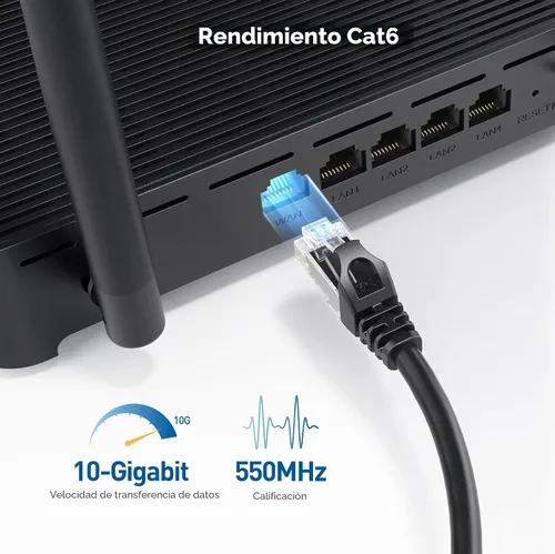 Vista 3 de Cable Matters Cable Ethernet Snagless Cat 6 de 10 Gbps, 5 pies, color negro 24 AWG cobre desnudo, RJ45 chapado en oro, PoE++, ancho de banda