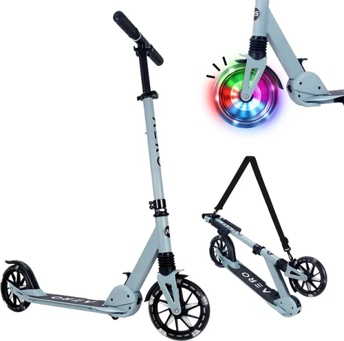 Vista 7 de AERO MOBILITY Patinete para niños de 6 años, adolescentes y adultos Ruedas iluminadas, freno de mano, alfombrilla de goma y absorción de impactos