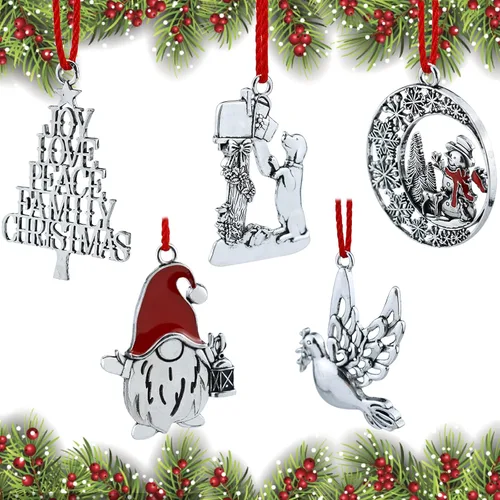 Vista 6 de Adorno para árbol de Navidad de metal de peltre sólido 2025, decoraciones colgantes para fiestas, hogar, vacaciones, decoración de Navidad