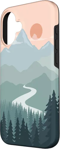 Vista 2 de Boho Chic Pines Forest Mountains Landscape Minimal Sunset Case for iPhone 16