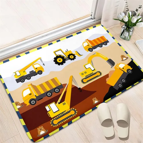 Vista 3 de Alfombra de construcción – Alfombras de construcción para habitación de niños, divertido diseño de camión de dibujos animados, alfombra de coche