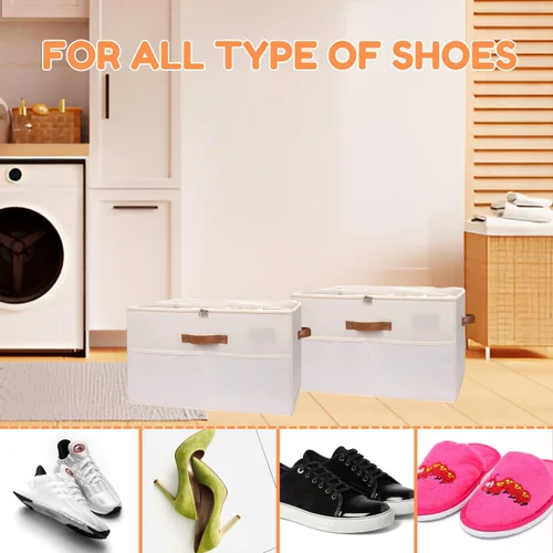 Vista 5 de Organizador de zapatos para armario con cepillo de limpieza, capacidad para 16 pares, caja de almacenamiento plegable de alta calidad con tapa