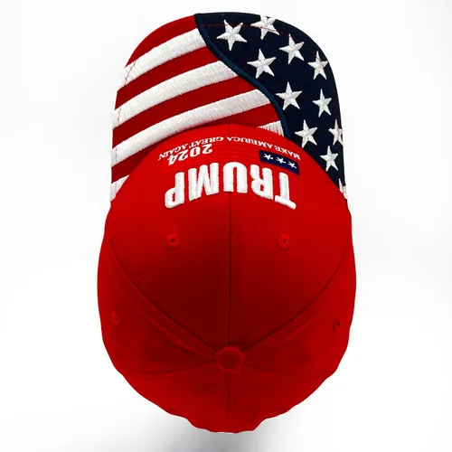 Vista 3 de Gorra de béisbol ajustable bordada en 3D con texto en inglés Make America Great Again, color rojo, Rojo