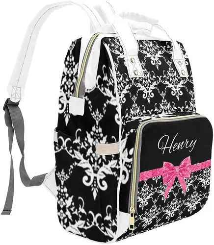 Vista 3 de Mochila de pañales de cebra verde con nombre para hombres y mujeres personalizada de enfermería bolsas de bebé hombro bolsa de viaje mochila