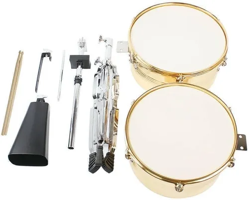 Vista 8 de Lykos Percussion - Juego de batería Timbales de 13 y 14 pulgadas con soporte y cencerro (dorado)