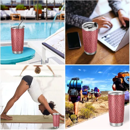 Vista 7 de Red and White Stars Stainless Steel water bottle with straw with Lid and Straw travel mug for camping leakproof insulated tumbler termo para bebidas