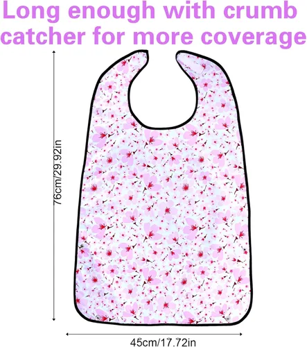 Vista 3 de Baberos para adultos mayores, baberos lavables para adultos, babero de flores reutilizable para adultos que comen adultos mayores, protector de ropa