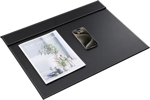 Vista 4 de KINGFOM Vade para escritorio de cuero sintético ultra suave con clip para papel A3/A4, protector de mesa para dibujo y escritura, grande de 24"x18
