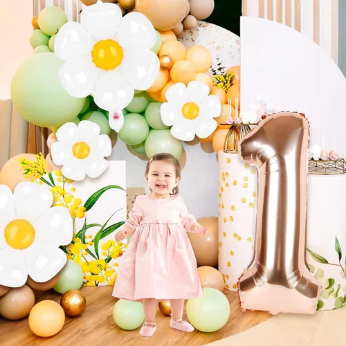 Vista 6 de Dripykiaa 5 globos de helio de aluminio para niñas de 40 pulgadas, diseño de margaritas de oro rosa