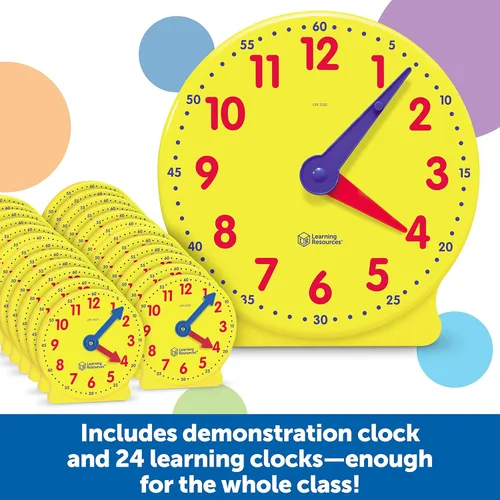 Vista 5 de Learning Resources Kit de reloj para el aula, imprescindible para preescolar, actividad de enseñanza, sobre tarjetas de tiempo flash, juguetes