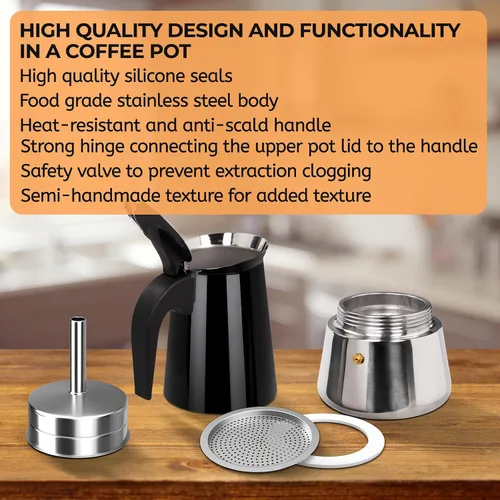 Vista 7 de 2 tazas de 3.4 fl oz Moka Pot de acero inoxidable, cafetera para estufa, cafetera italiana, estilo clásico, Greca Café, máquina de moca
