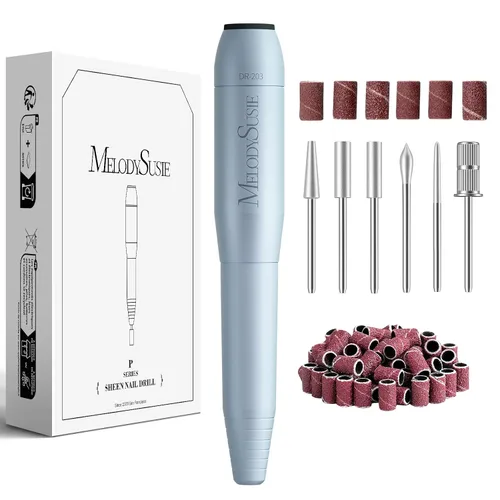 Vista 9 de MelodySusie - Kit de torno eléctrico PC120I negro con lima portátil para uñas de gel y acrílico, incluye fresas, bandas de limado, dorado