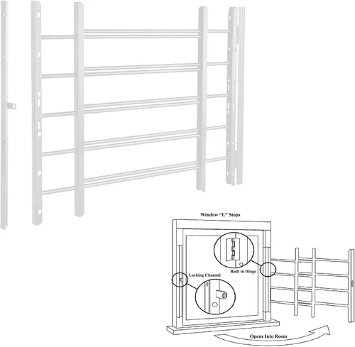 Vista 11 de Grisham PP SPAG Barras de Seguridad para Ventanas con Salida de Liberación Rápida, (Negro, 3 Barras) 14''H x 22''- 42'' de Ancho Ajustable Guardas