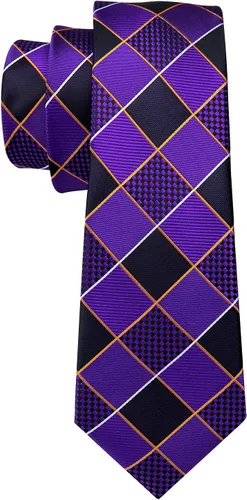 Vista 94 de Barry.Wang Juego de corbatas a cuadros para hombre con pañuelo gemelos de rayas clásicas
